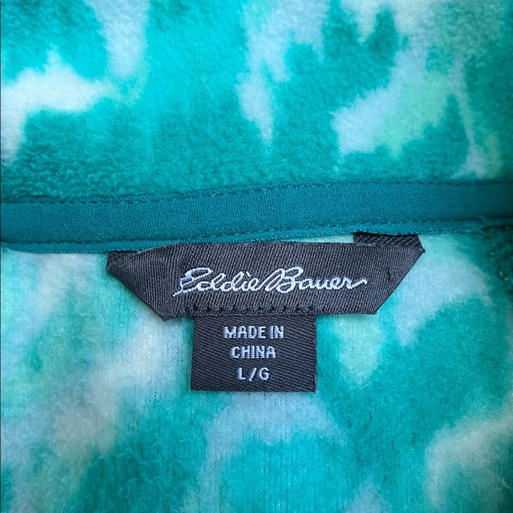 Eddie Bauer 1/4 Zip Polar Fleece Pullover in Turquoise Leaf Ikat Sz Large - Picture 9 of 10